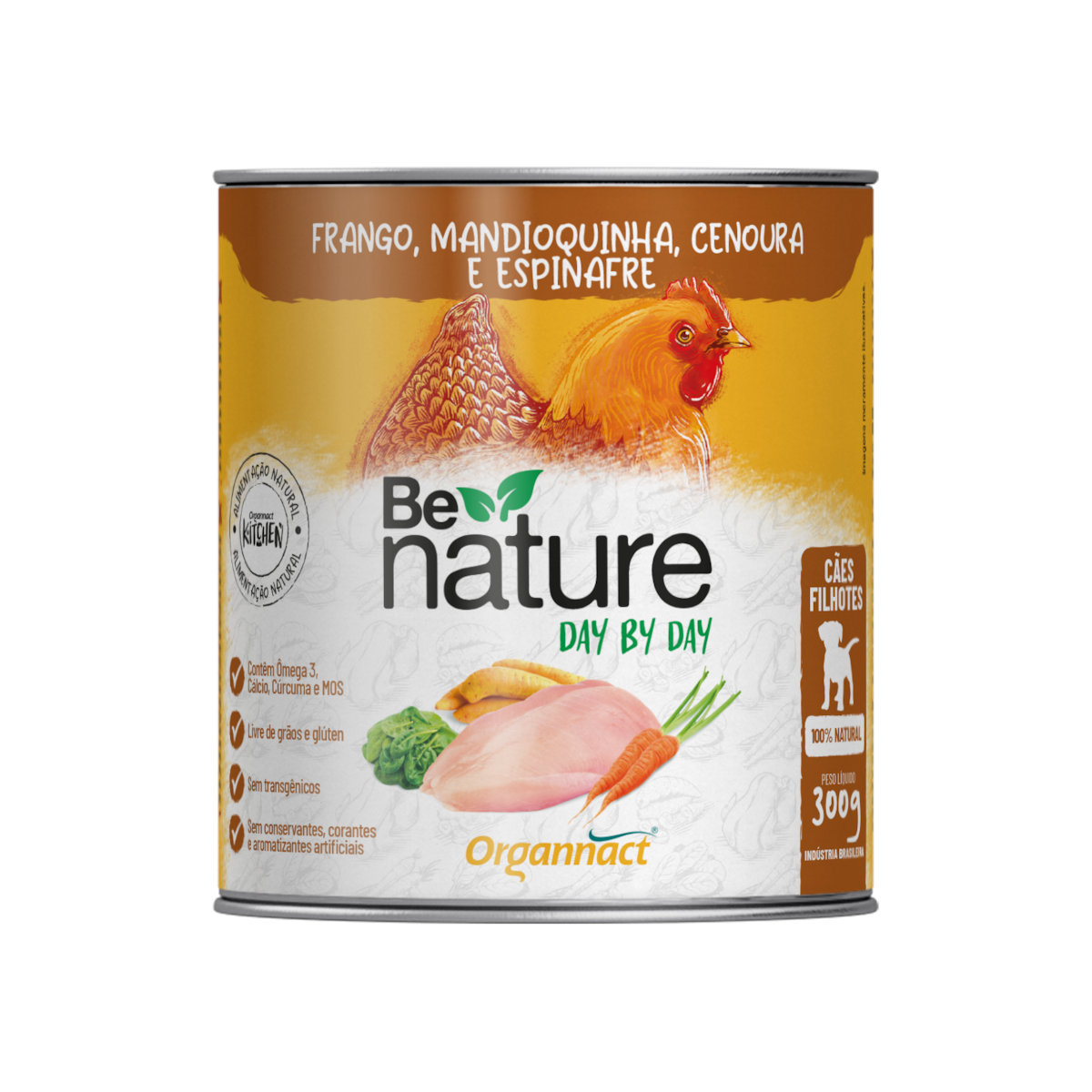 Alimento Natural Organnact Be Nature Day By Day para Cães Filhotes Sabor Frango, Mandioquinha, Cenoura e Espinafre