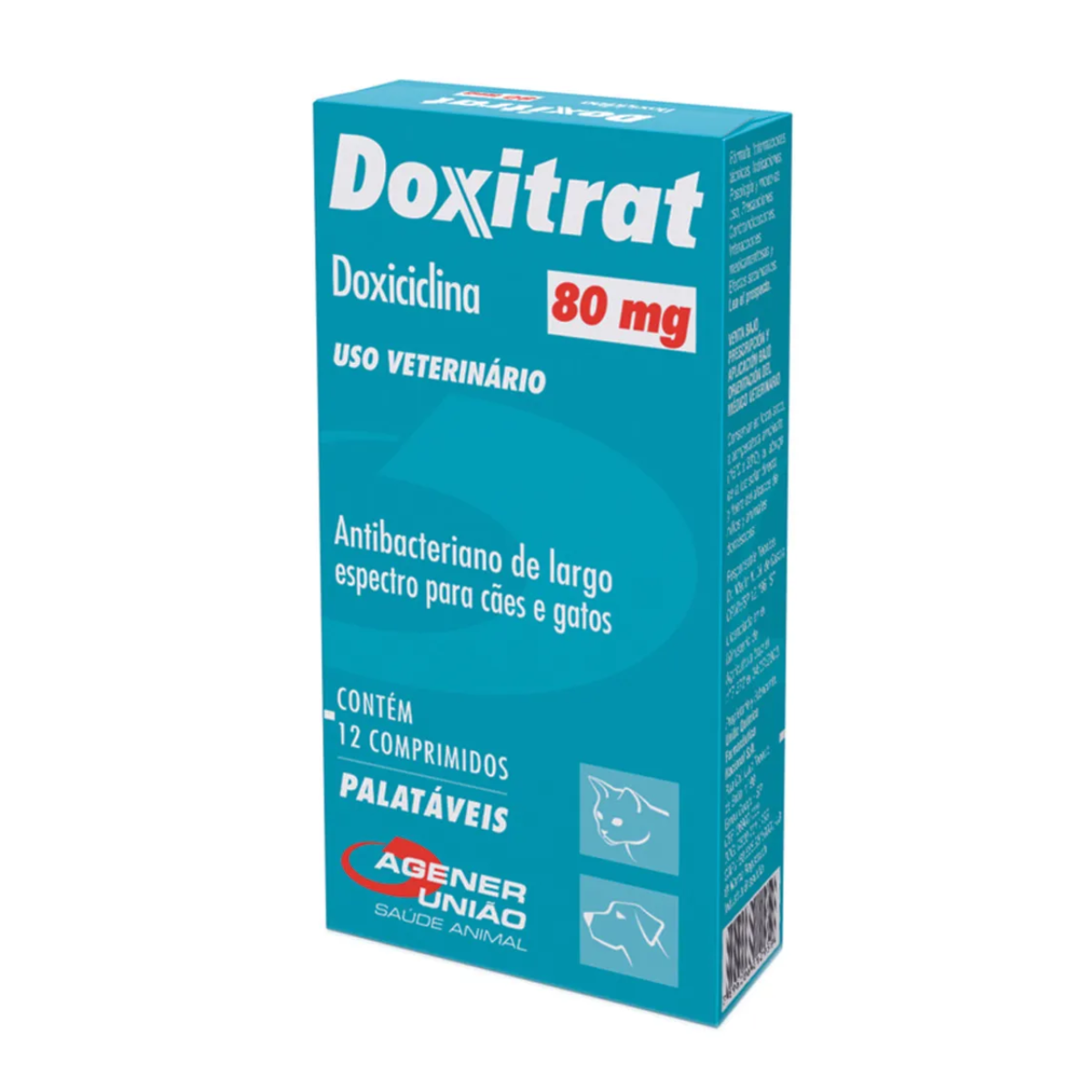 Antibiótico Doxitrat 80mg para Cães e Gatos 12 comprimidos