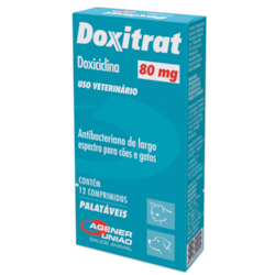 Antibiótico Doxitrat 80mg para Cães e Gatos 12 comprimidos Antibiótico Doxitrat 80mg para Cães e Gatos 12 comprimidos