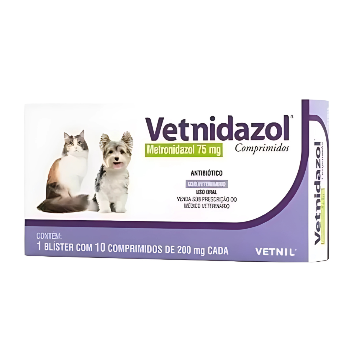 Antimicrobiano Vetnidazol 75mg Vetnil para Cães e Gatos - 10 comprimidos