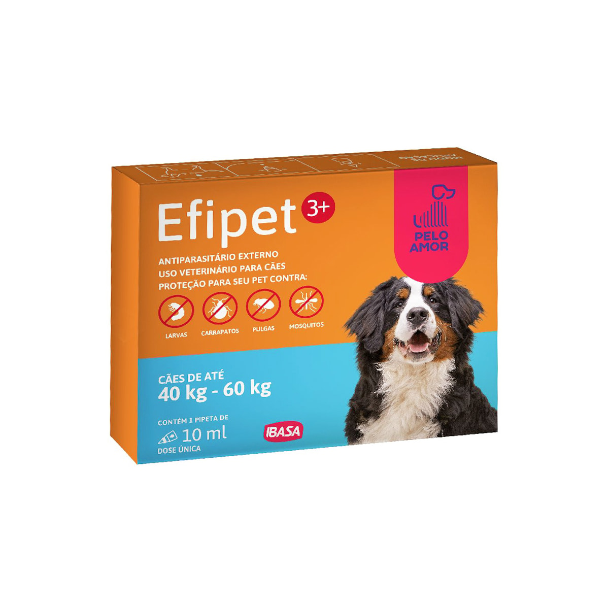 Antipulga e Carrapatos Efipet 3+ 10mL para Cães de 40 a 60 kg