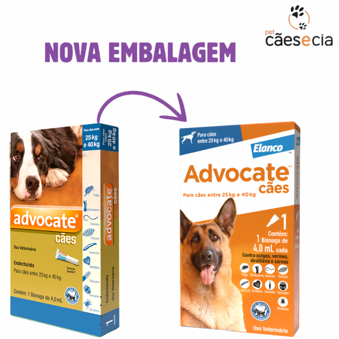 Antipulgas Advocate para Cães entre 25 e 40Kg 4,0ml - Pet Cães e Cia