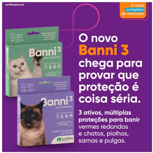 Antipulgas Banni 3 para Gatos até 2,5Kg - Pet Cães e Cia