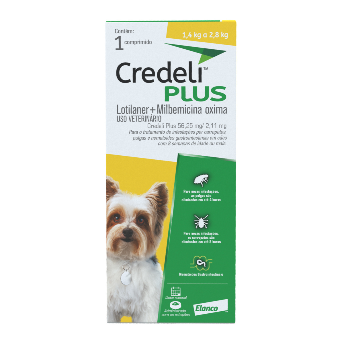 Antipulgas Credeli Plus Cães 1,4kg a 2,8kg 1 comprimido 56,25mg