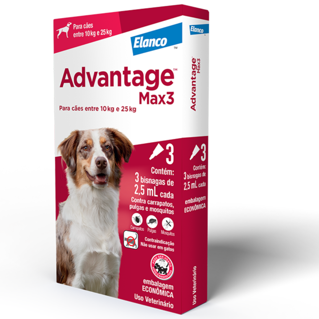 cao Antipulgas e Carrapatos Advantage MAX3 para Cães de 10 a 25 Kg