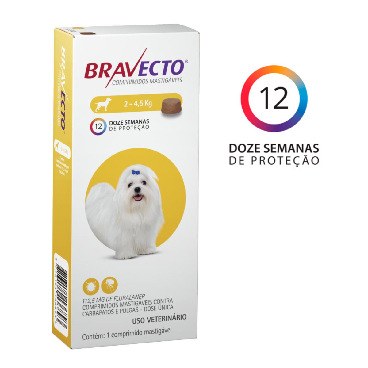 Antipulgas e Carrapatos Bravecto para Cães 2 a 4,5Kg - 112,5Mg