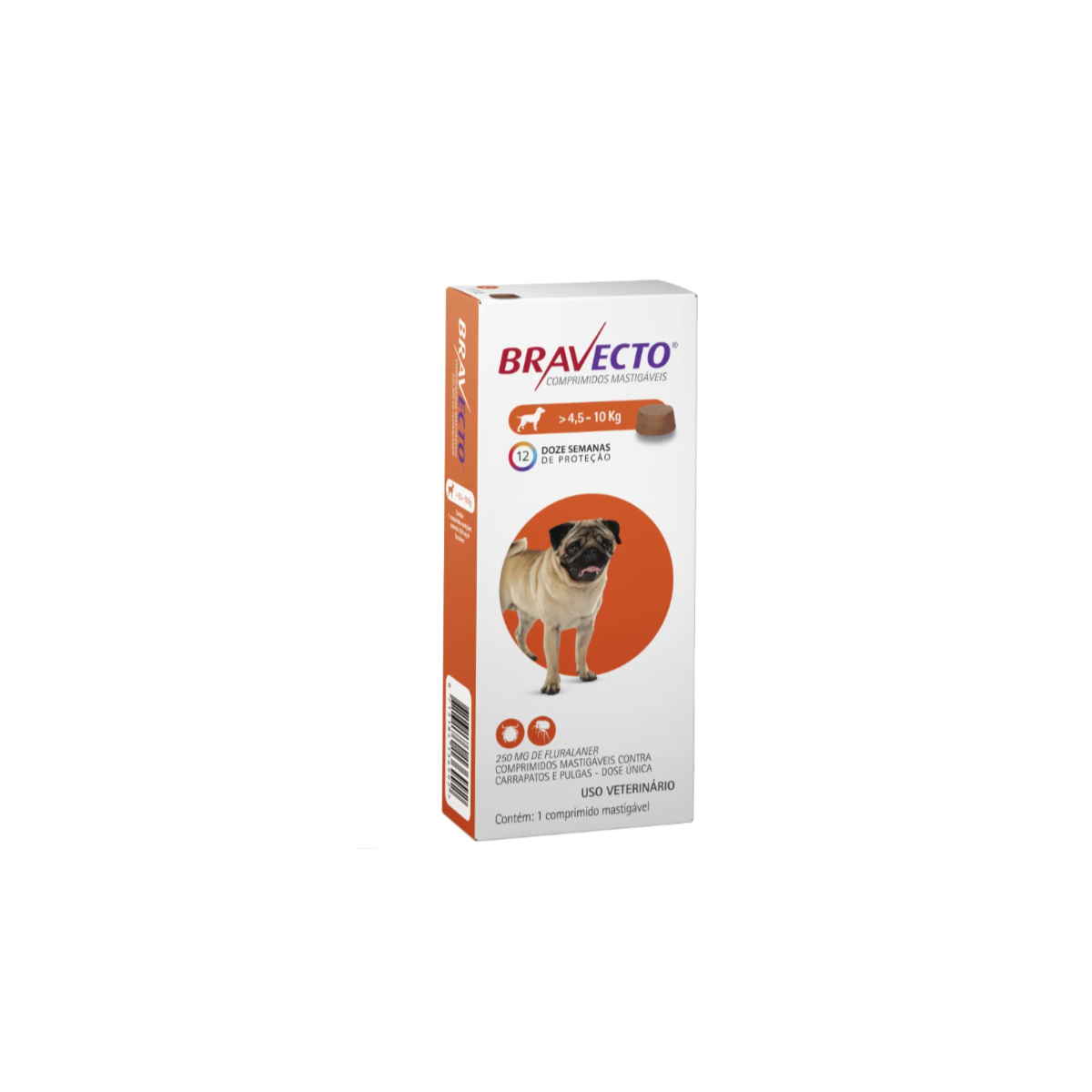 Antipulgas e Carrapatos Bravecto para Cães 4,5 a 10Kg - 250Mg