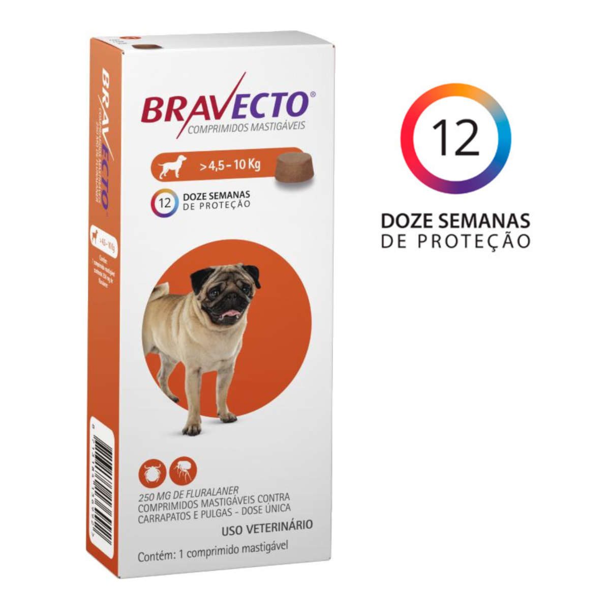 Antipulgas e Carrapatos Bravecto para Cães 4,5 a 10Kg - 250Mg