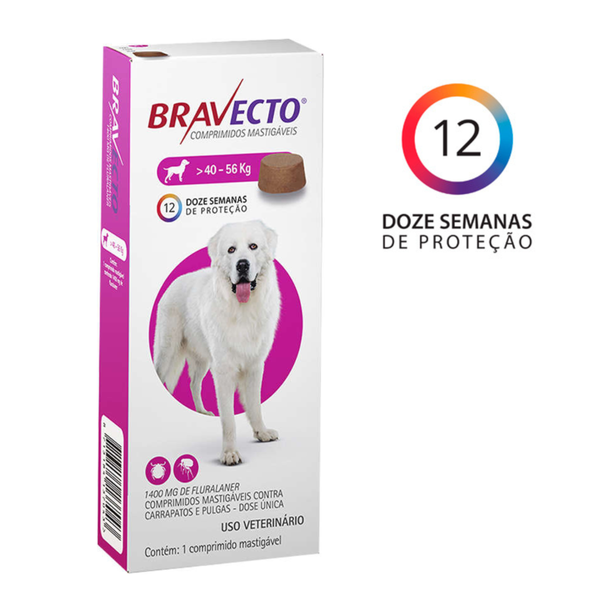 Antipulgas e Carrapatos Bravecto para Cães 40 a 56Kg - 1400Mg