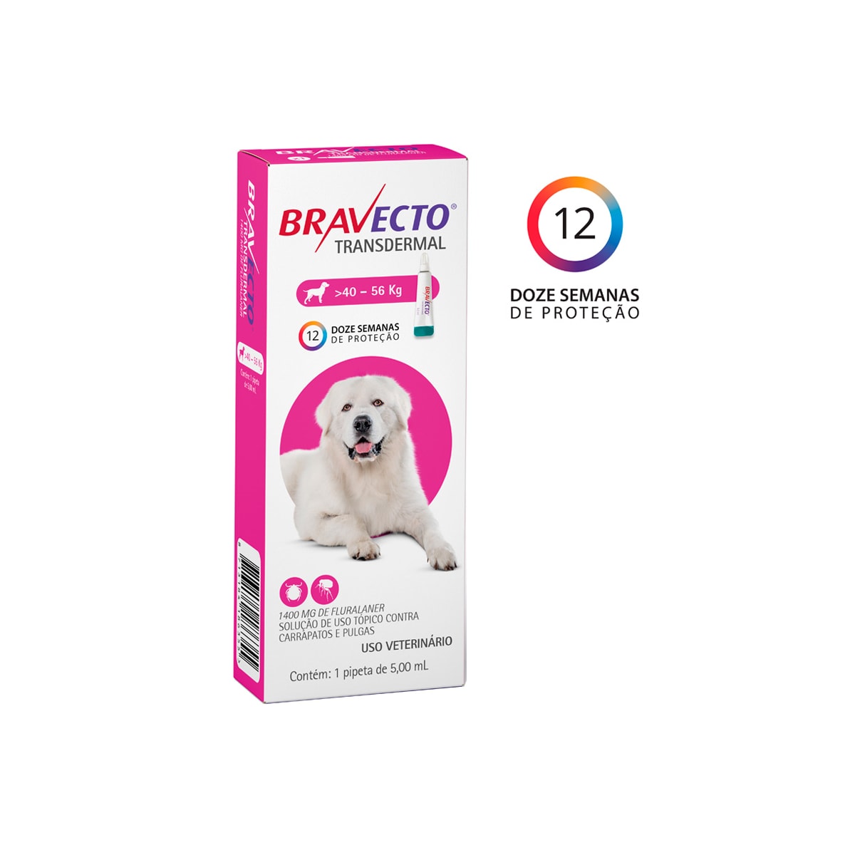 Antipulgas e Carrapatos Bravecto Transdermal para Cães 1400Mg - 40 a 56Kg