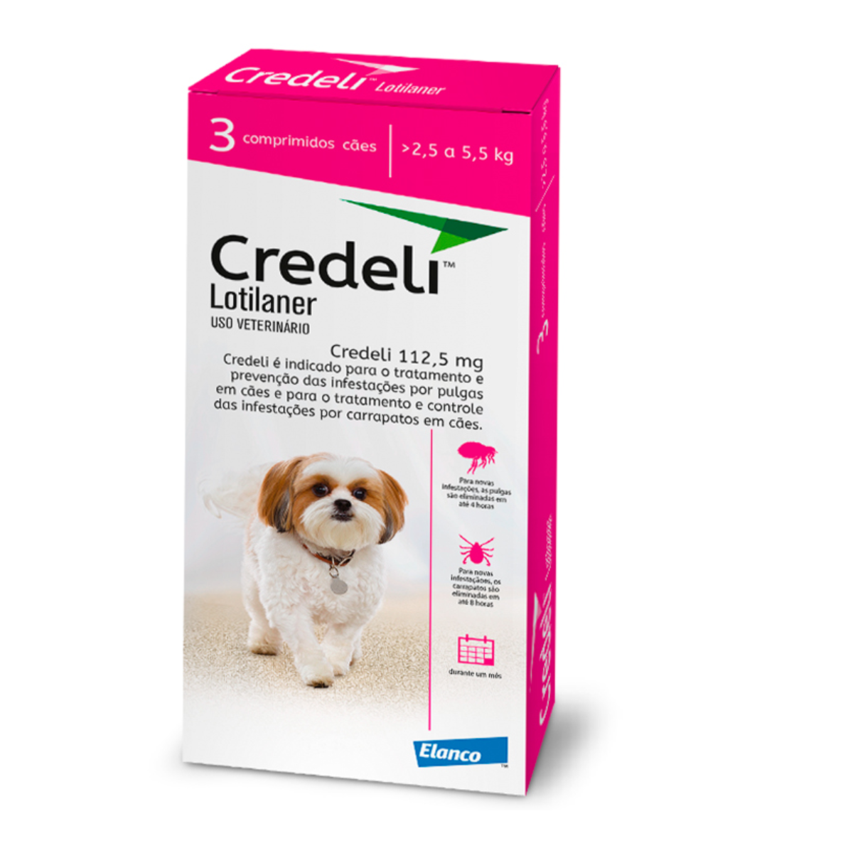 Antipulgas e Carrapatos Credeli Para Cães de 2,5 a 5,5 Kg 3comp 112,5mg