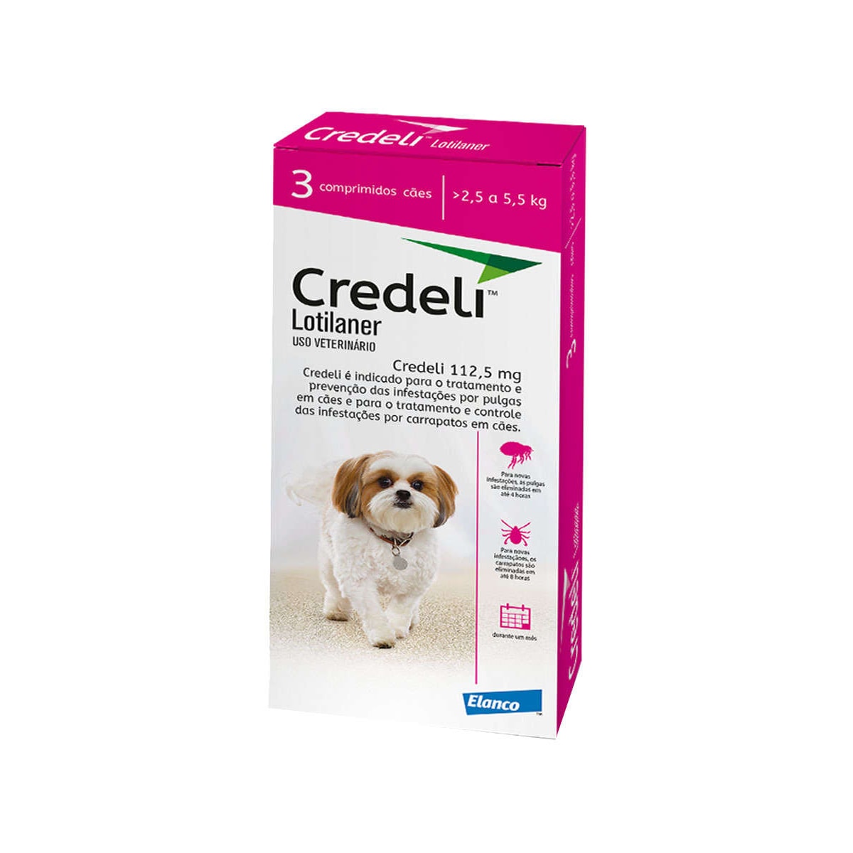 Antipulgas e Carrapatos Credeli Para Cães de 2,5 a 5,5 Kg 3comp 112,5mg