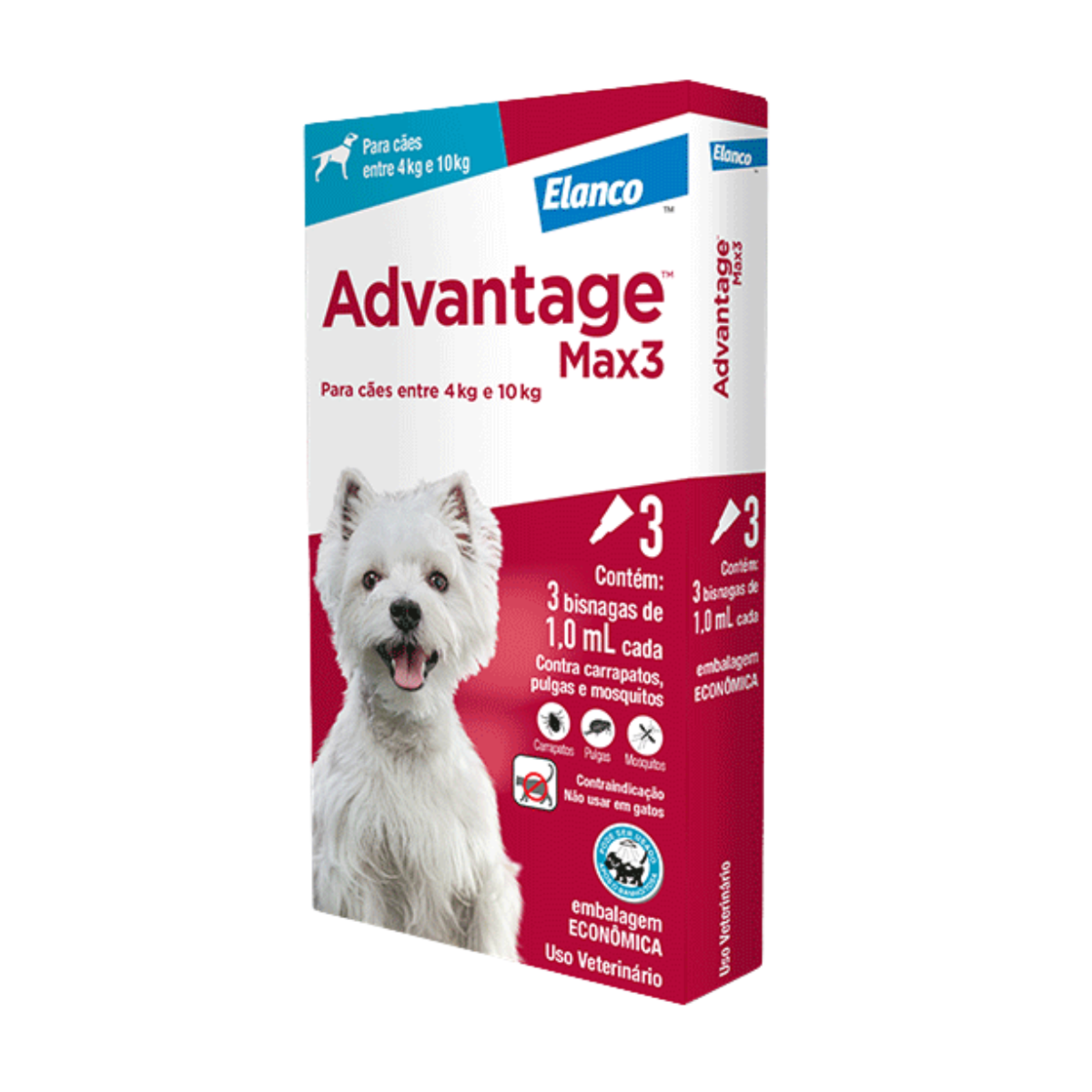 Antipulgas e Carrapatos Elanco Advantage MAX3 para Cães de 04 a 10 Kg - 1,0 mL
