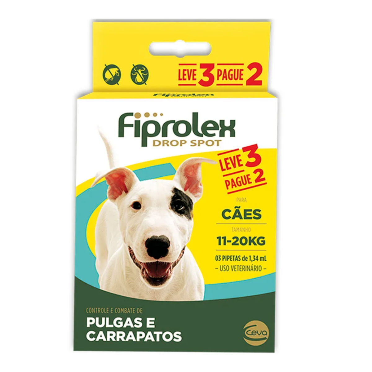 Antipulgas e Carrapatos Fiprolex Drop Spot Ceva para Cães 11 a 20kg 1,34ml