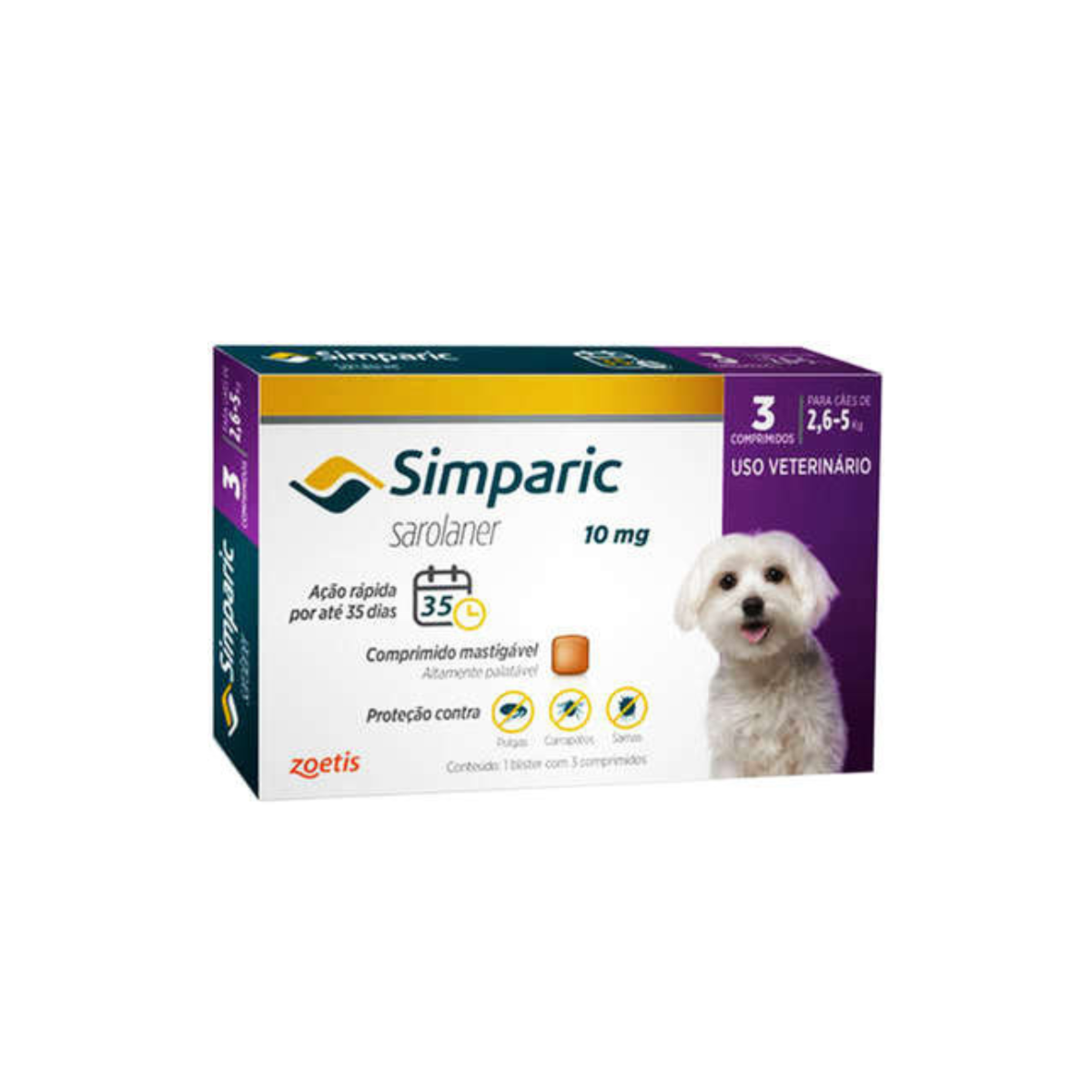 Antipulgas Simparic 10 mg para cães 2,6 a 5 kg