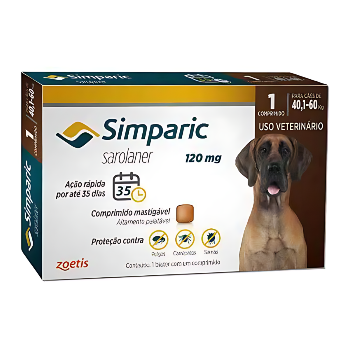 Antipulgas Simparic 120mg - 40,1 A 60 Kg 1 Comprimido