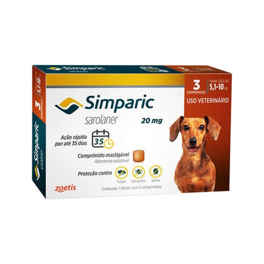 Antipulgas Simparic 20 mg para cães 5,1 a 10 kg