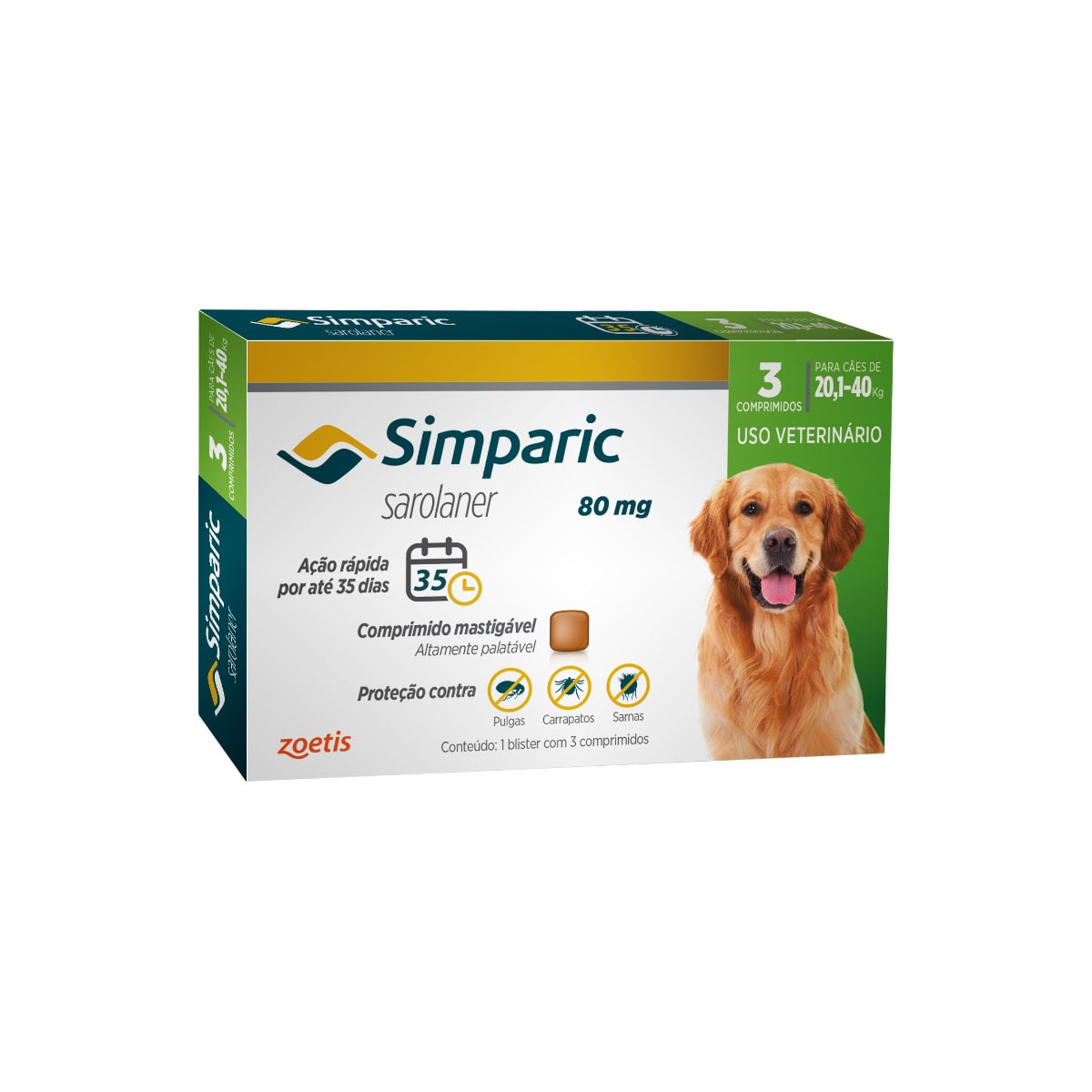 Antipulgas Simparic 80 mg para cães 20,1 a 40 kg