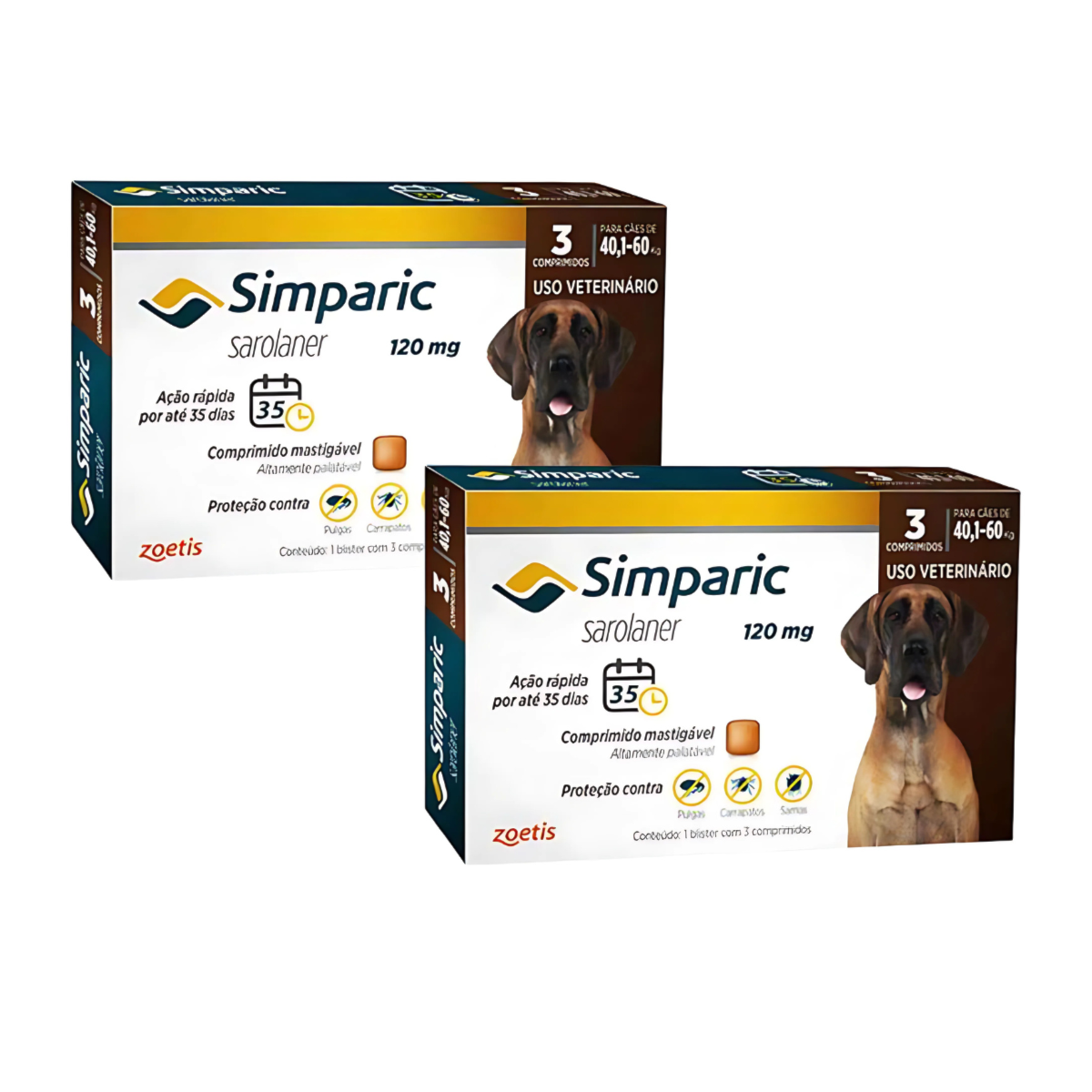 Antipulgas Zoetis Simparic 120 mg para Cães 40,1 á 60 Kg