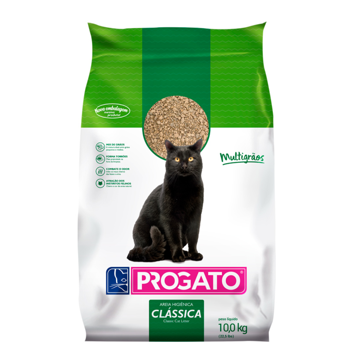 Areia Clássica Perfumada Multigrãos Progato para Gatos 10kg