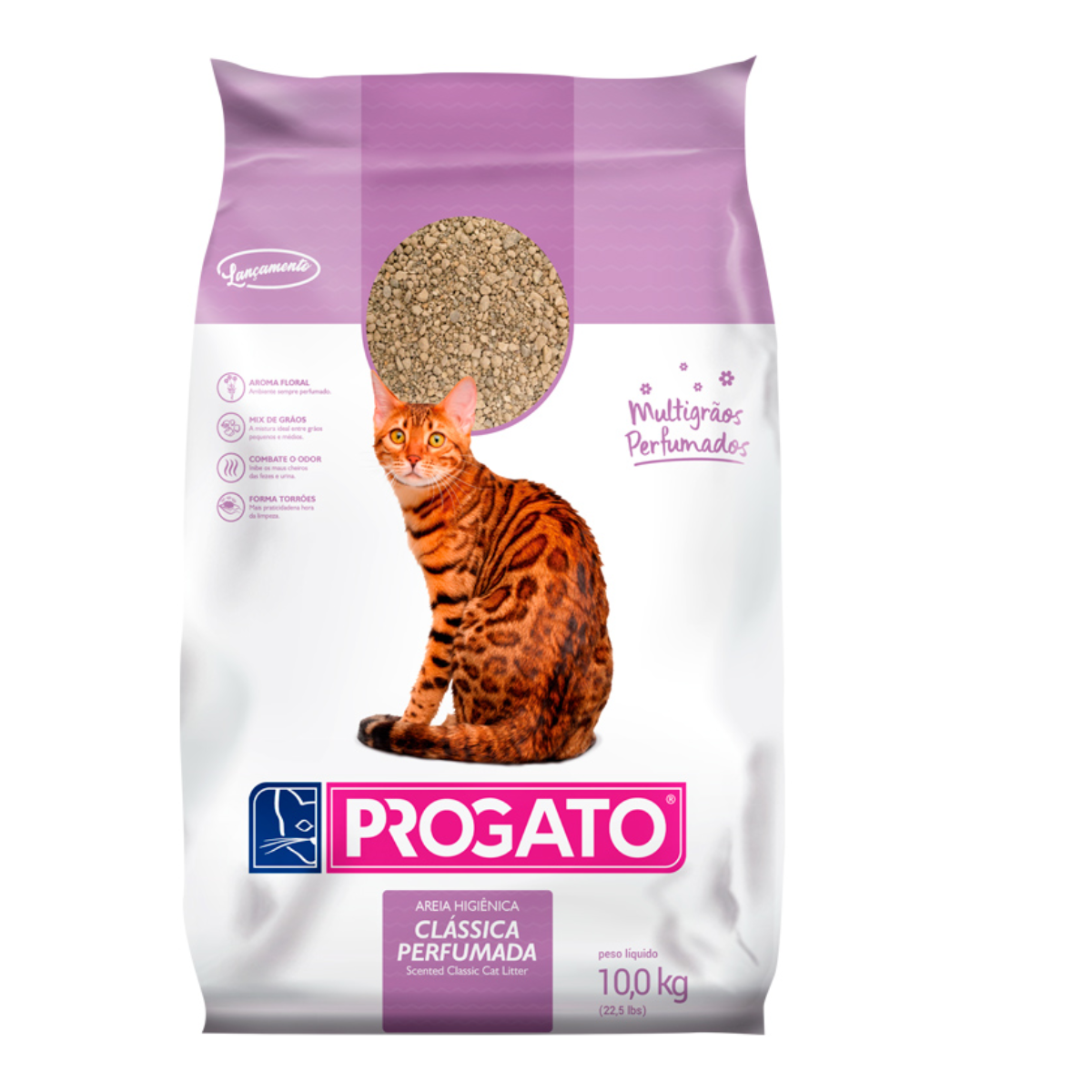 Areia Clássica Perfumada Multigrãos Progato para Gatos 10kg