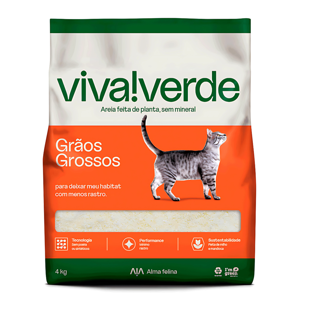 Areia Higiênica Biodegradável Grãos Grossos Viva Verde 4 kg