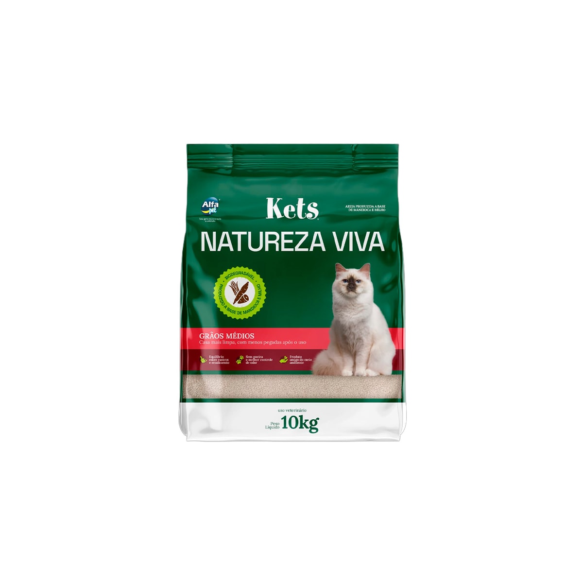 AREIA HIGIENICA KETS NATUREZA VIVA PARA GATOS GRAOS MEDIOS 10KG