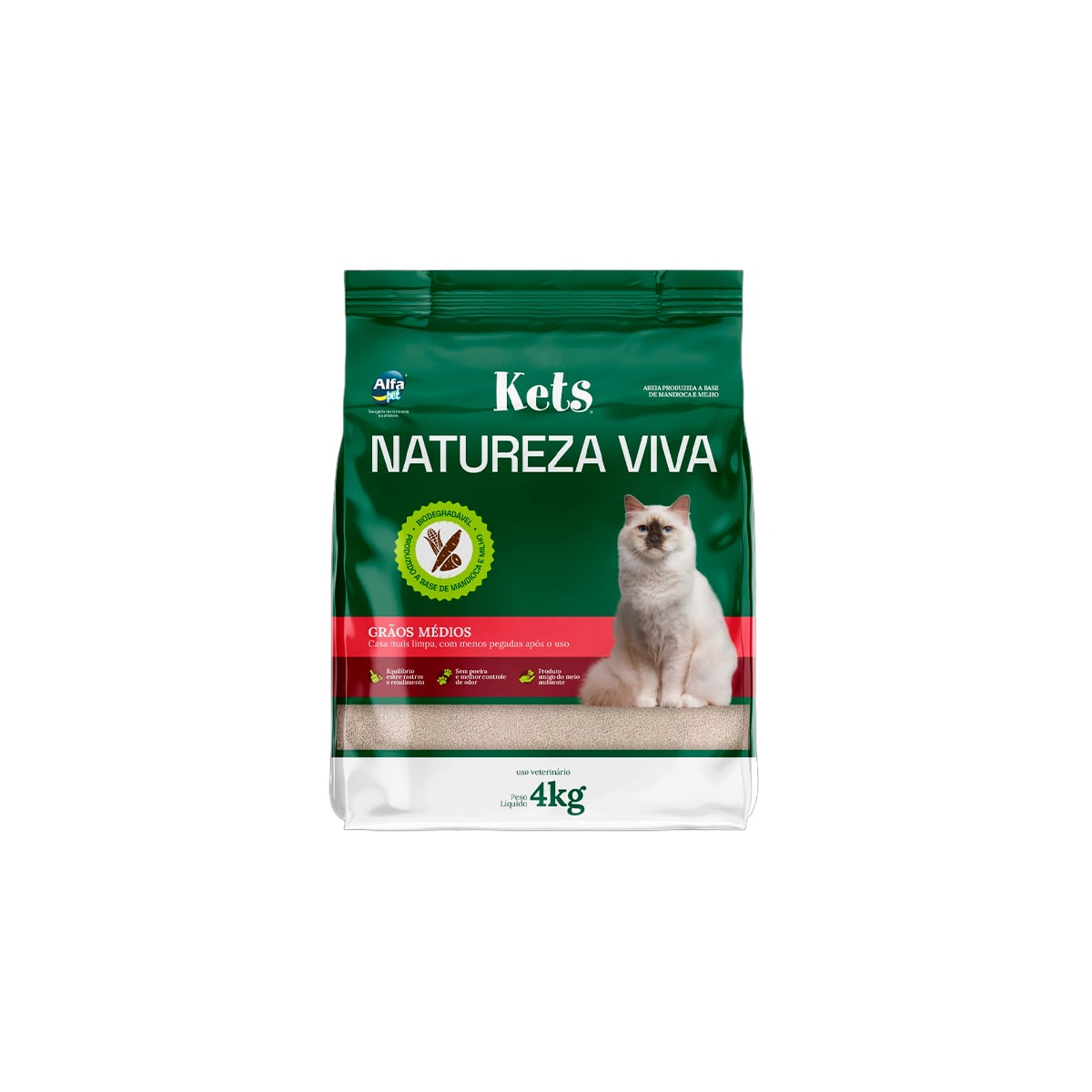 AREIA HIGIENICA KETS NATUREZA VIVA PARA GATOS GRAOS MEDIOS 4KG