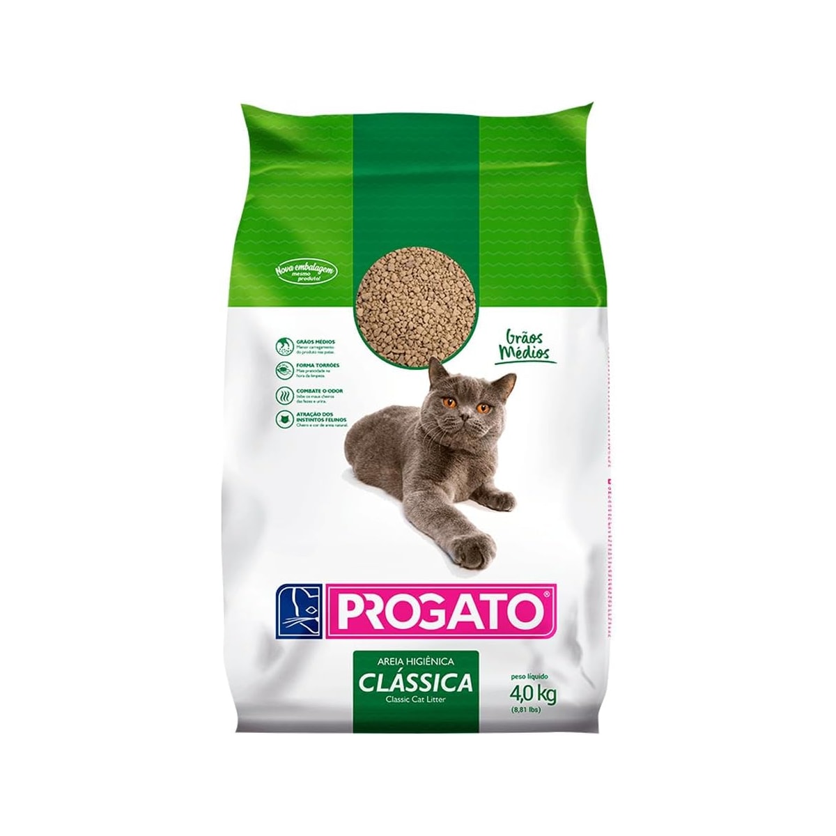 AREIA HIGIÊNICA PARA GATOS PROGATO CLÁSSICA FINA - 4 KG