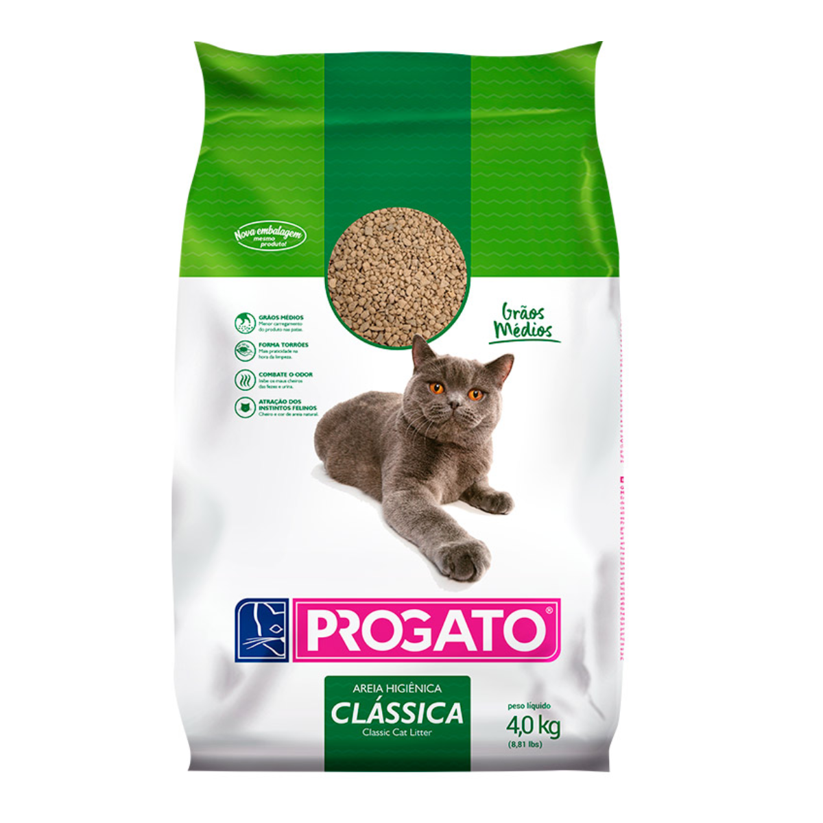 Areia Higiênica Progato Clássica para Gatos - 4kg