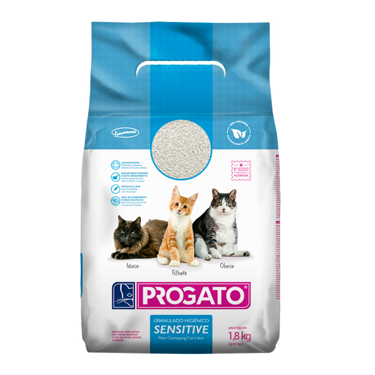 Areia Higiênica Progato para Gatos Sensitive 1,8kg