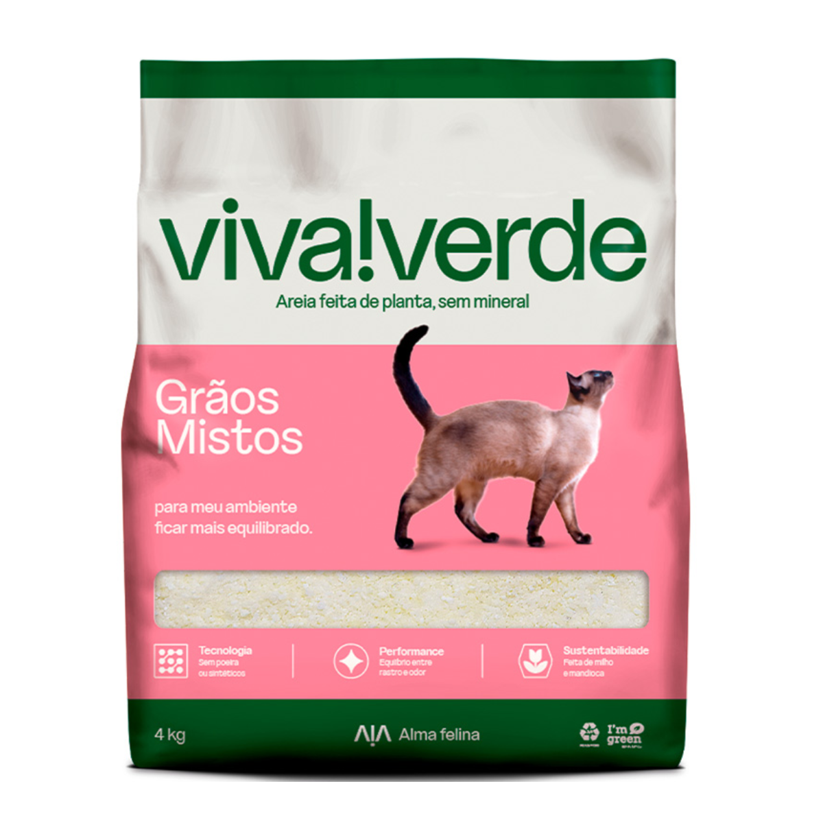 Areia Higiênica Viva Verde Grãos Mistos para Gatos