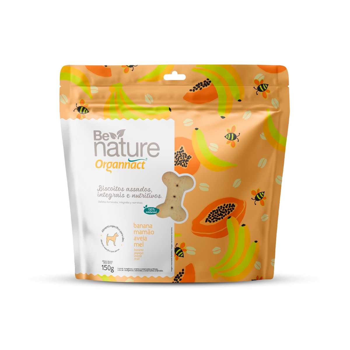 Biscoito Organnact Be Nature para Cães Sabor Banana, Mamão, Aveia e Mel