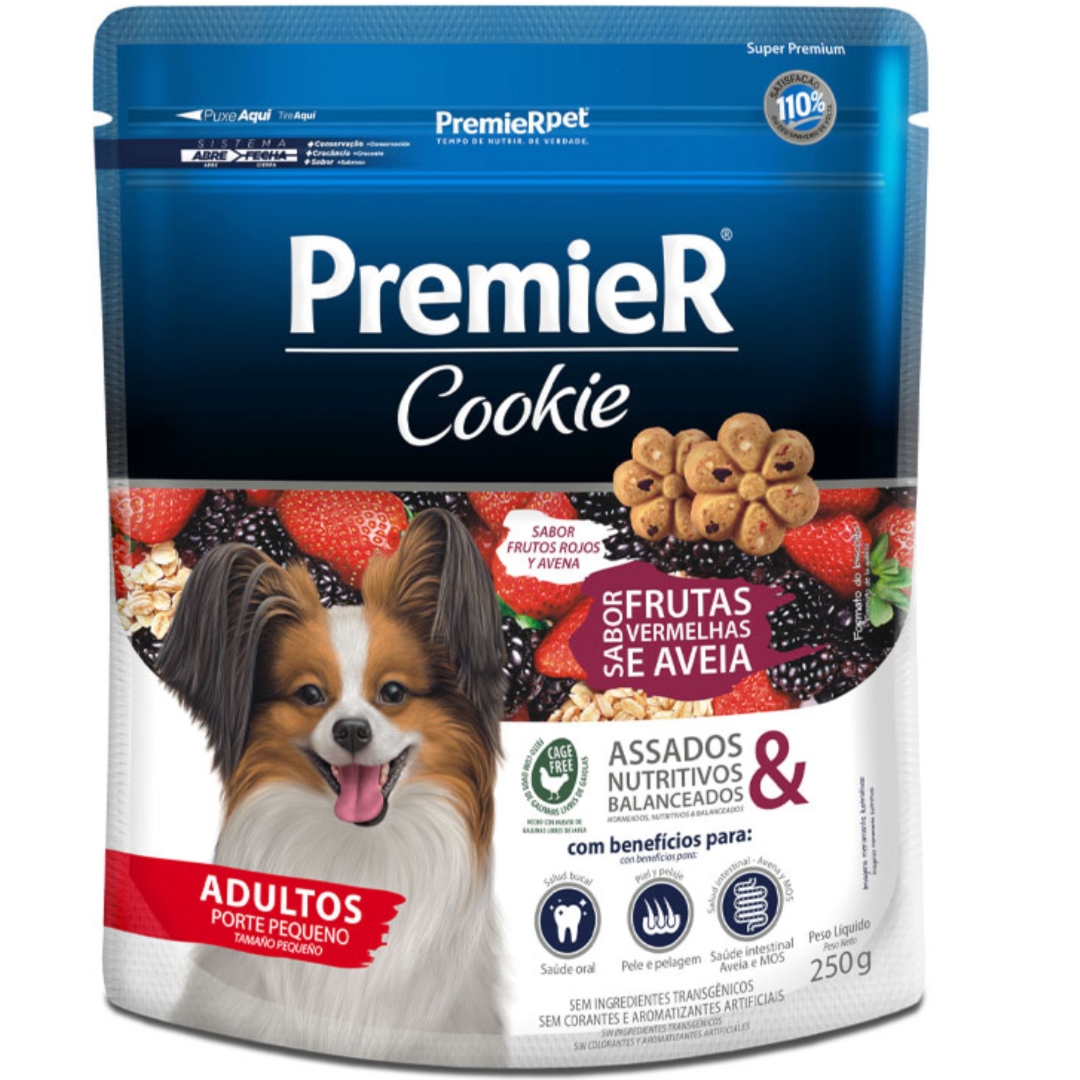 Biscoito Premier Cookie indicado para cães adultos sabor frutas