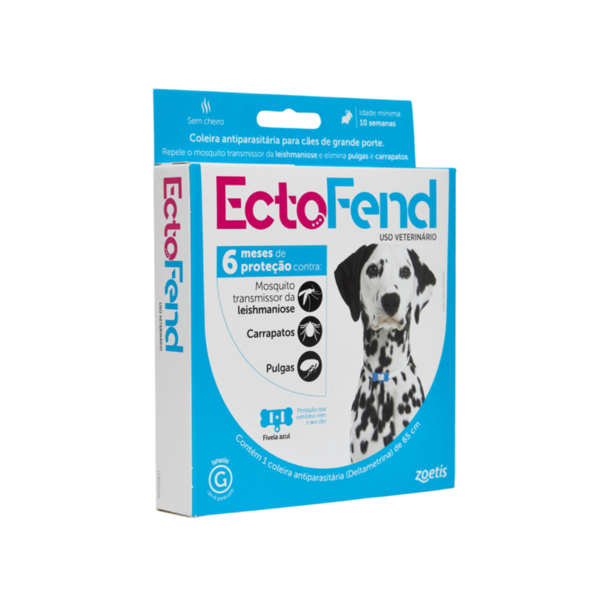 Coleira Antipulgas EctoFend Azul para Cães Machos 65cm