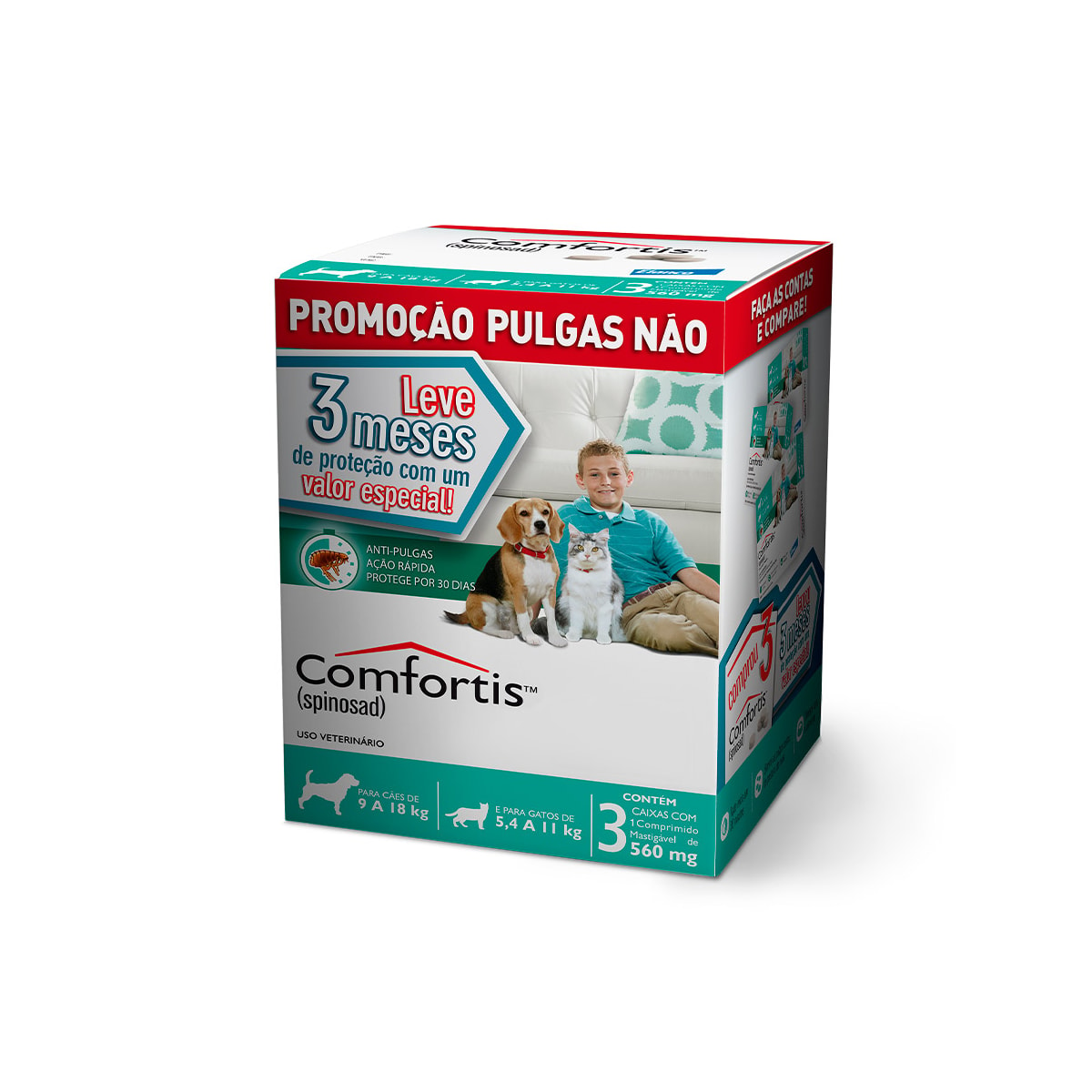 Combo Antipulgas Comfortis 560mg - Cães de 9kg a 18 kg e Gatos de 5,4kg a 11kg