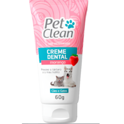 Creme Dental Pet Clean Sabor Morango para Cães e Gatos 60g