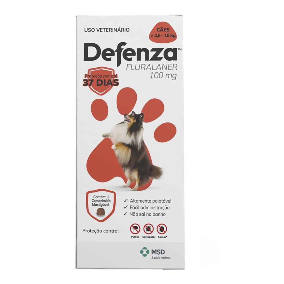 Defenza 100mg Antipulgas e Carrapatos para Cães de 4,5 a 10kg