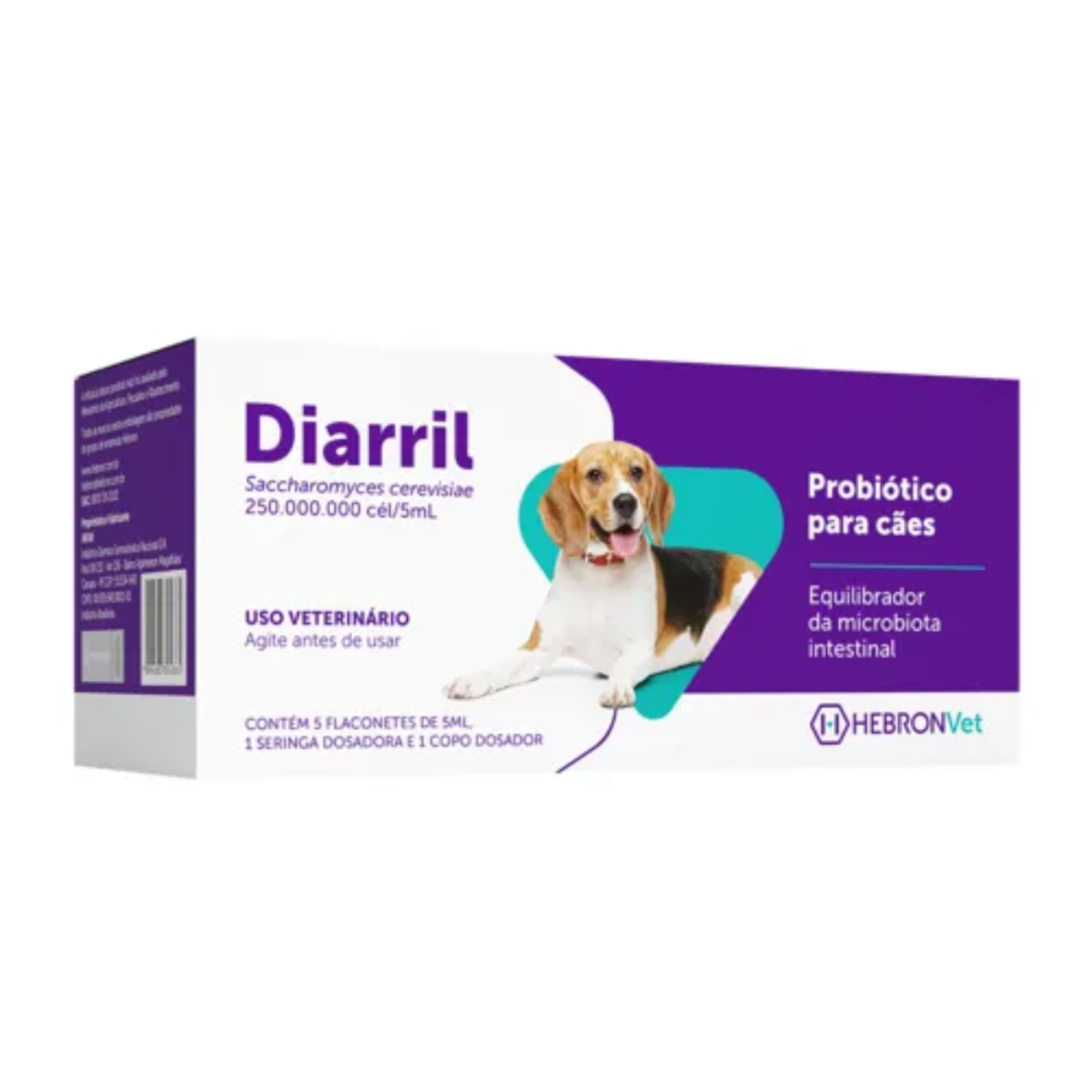 Diarril Probiótico para Cães com 5 Flaconetes de 5ml cada - Hebron Vet
