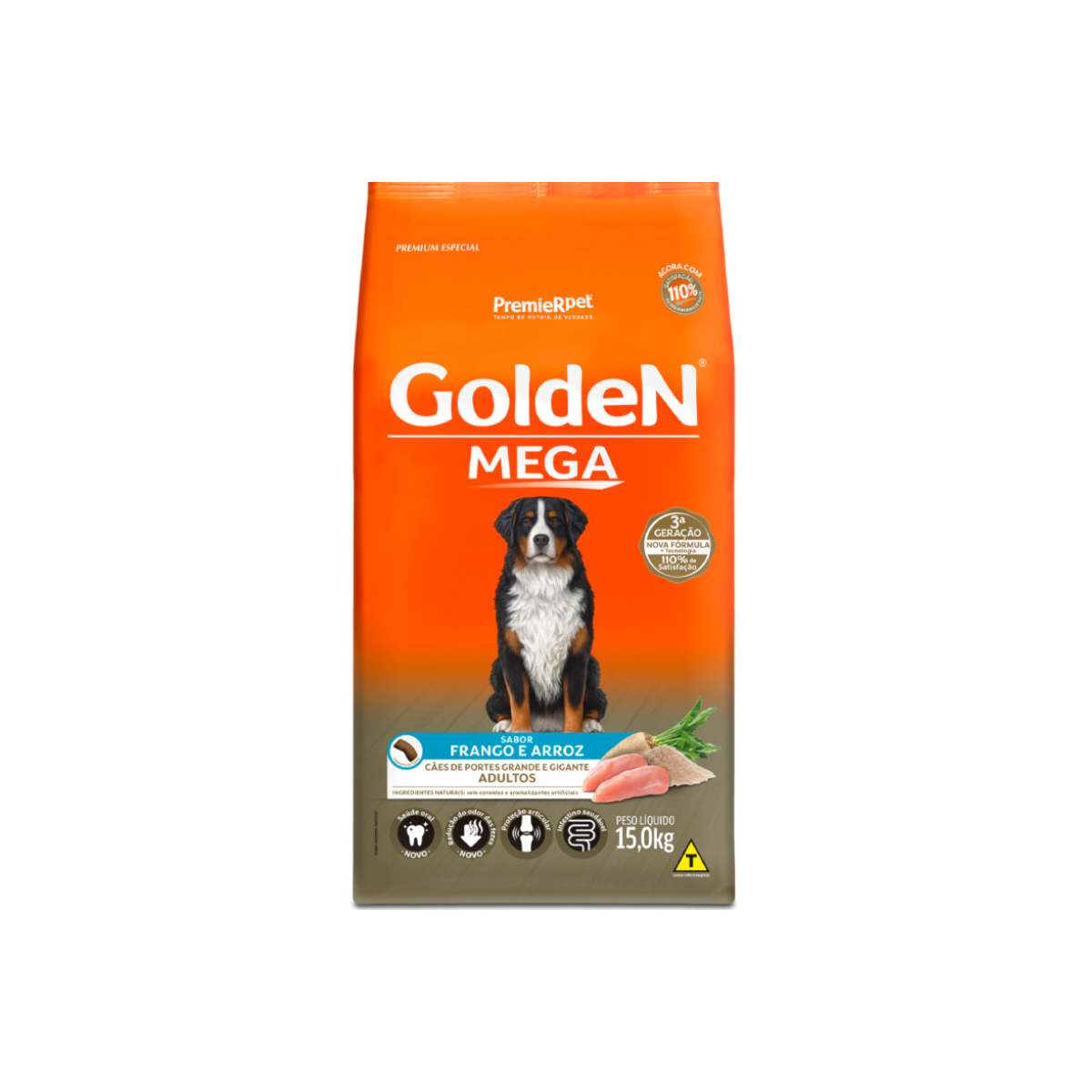 Golden Mega para Cães Adultos de Grande Porte Sabor Frango e Arroz