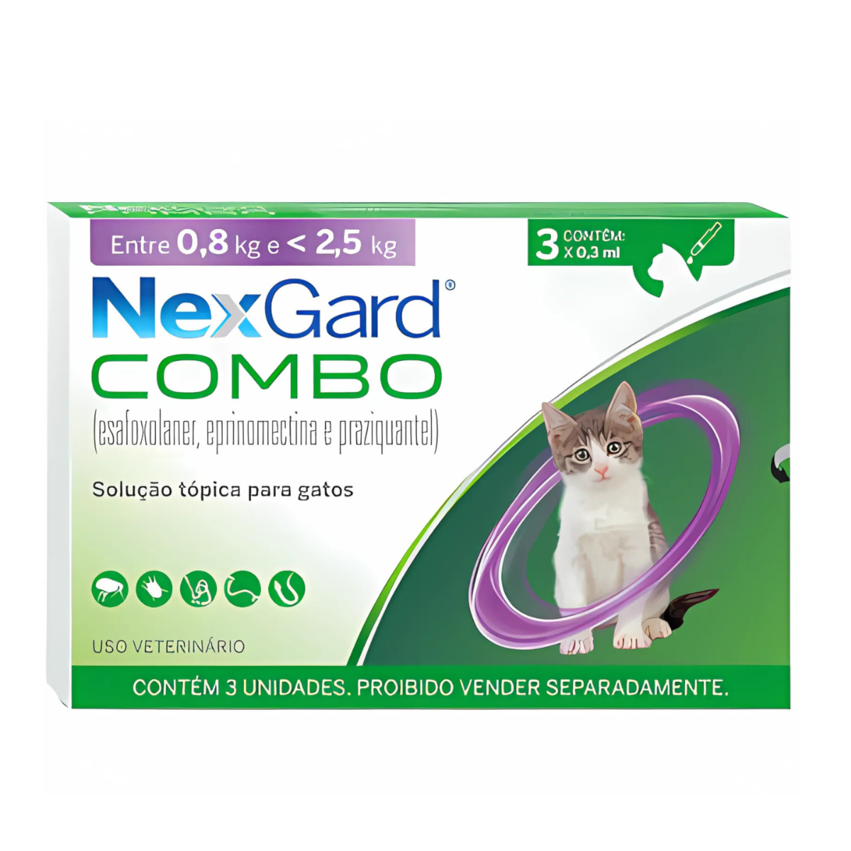 NexGard Combo para Gatos (0,8kg a 2,5kg) – 3 Unidades – Roxo
