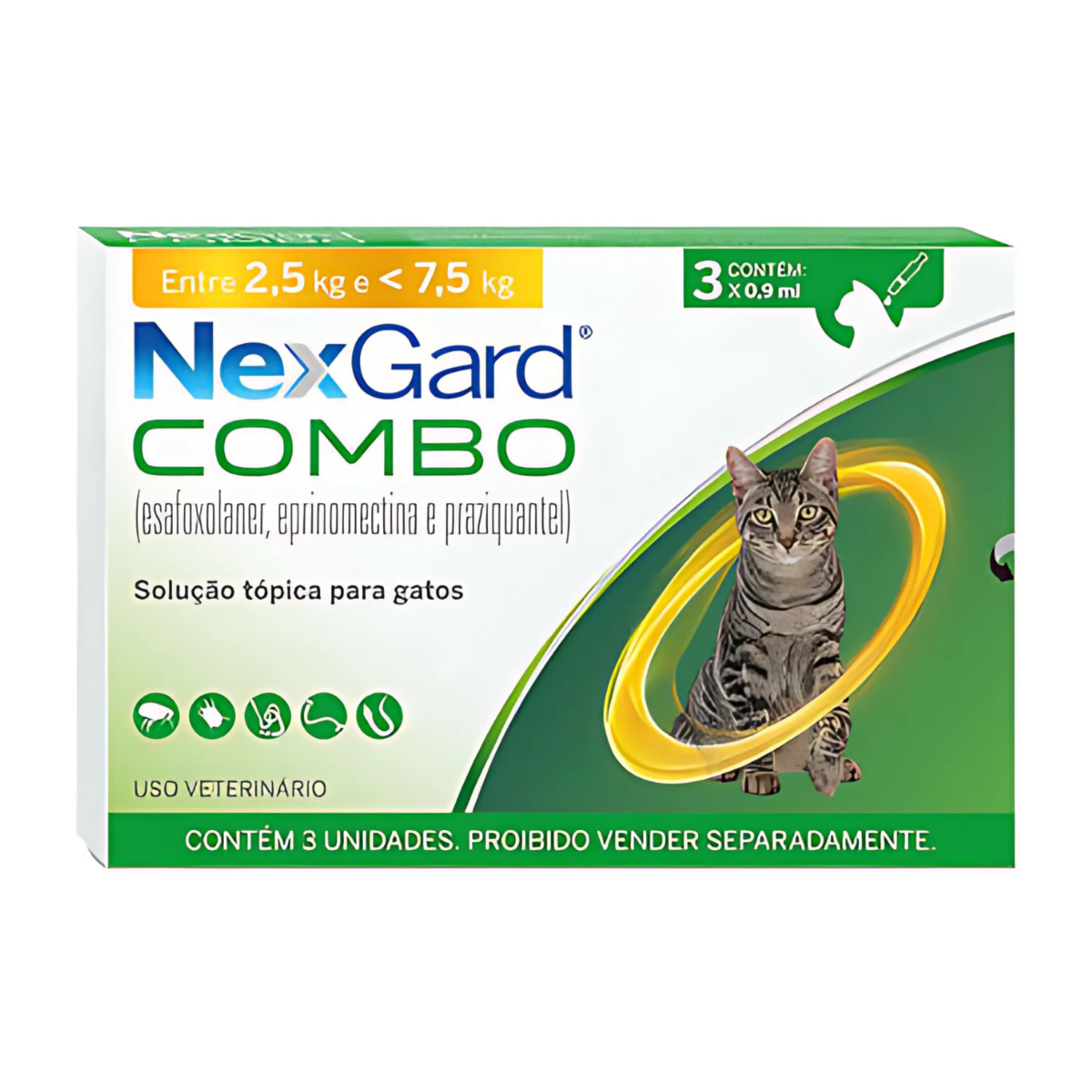 NexGard para Gatos Combo 2,5kg a 7,5kg – 3 Unidades (Amarelo)