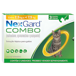 NexGard para Gatos Combo 2,5kg a 7,5kg – 3 Unidades (Amarelo)