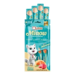 Petisco Cremoso Quatree Miaow Atum e Salmão (caixa com 6 blisters de 4 unidades de 56 g)