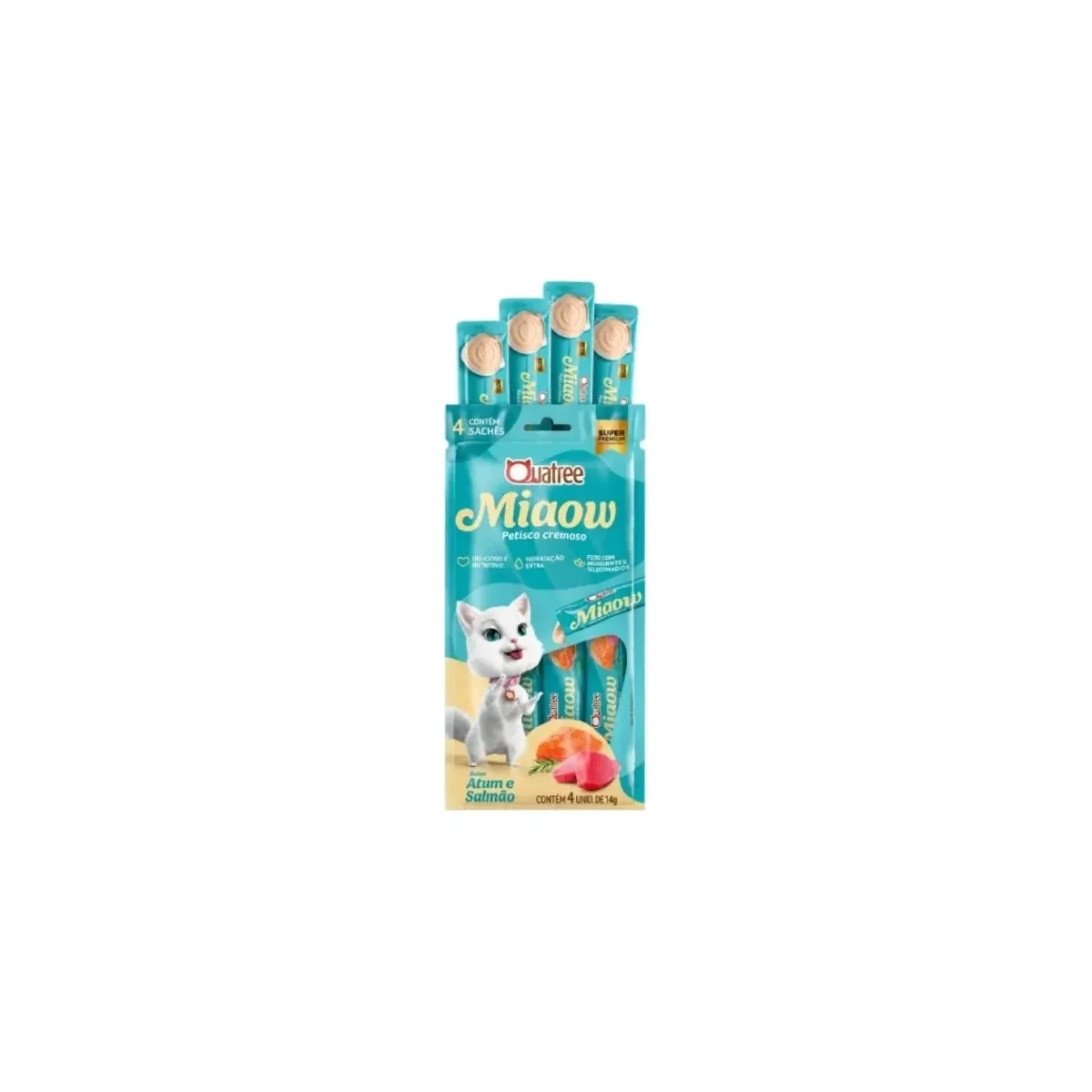 Petisco Cremoso Quatree Miaow (MIAU) Atum E Salmão C/4 Unidades 56G