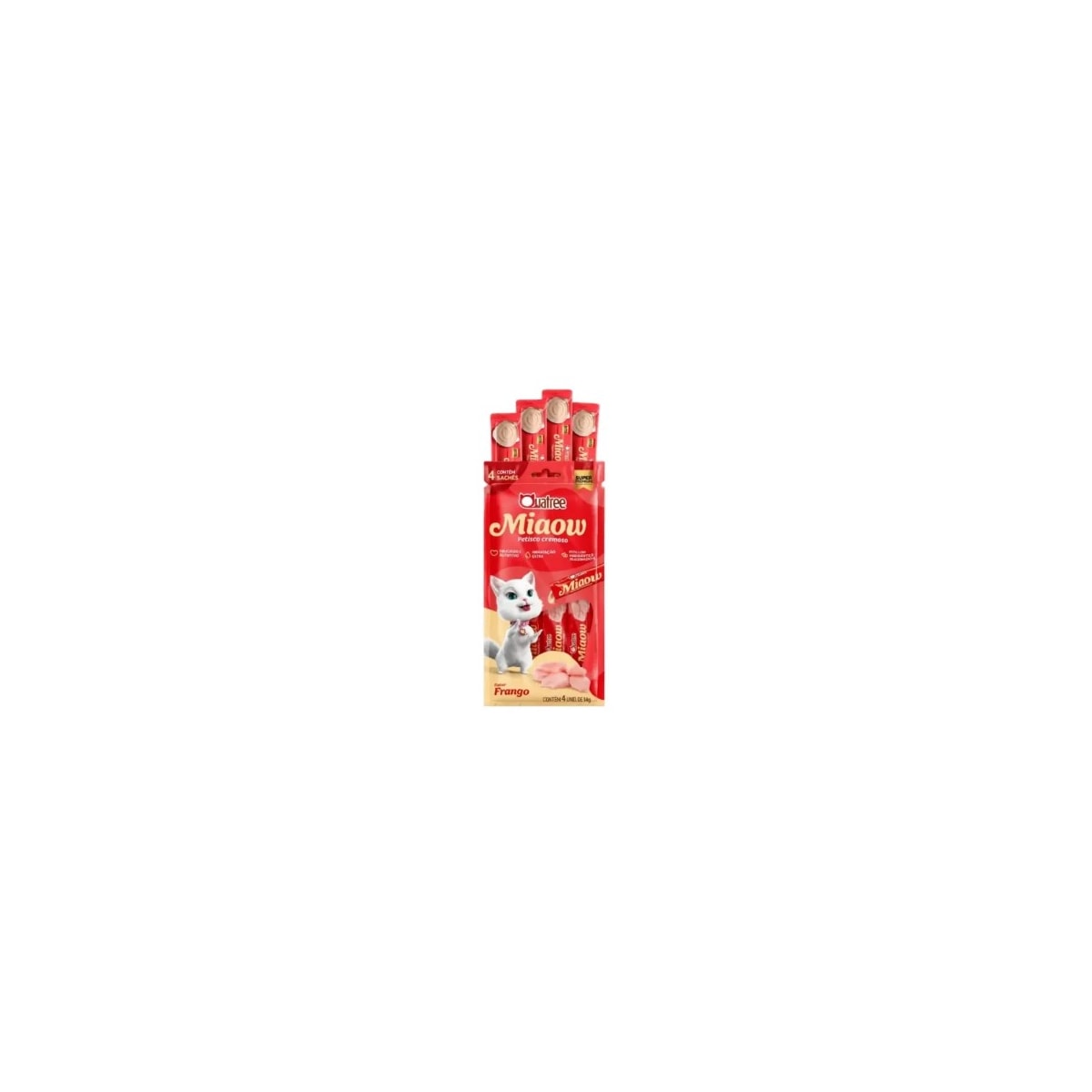 Petisco Cremoso Quatree Miaow (MIAU) Frango (Caixa C/6 Blister C/4 Unidades) 56G
