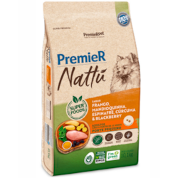 Premier Nattu Ração Seca para Cães Adultos Porte Pequeno Sabor Frango, Mandioquinha, Espinafre, Cúrcuma e Mirtilo 10kg
