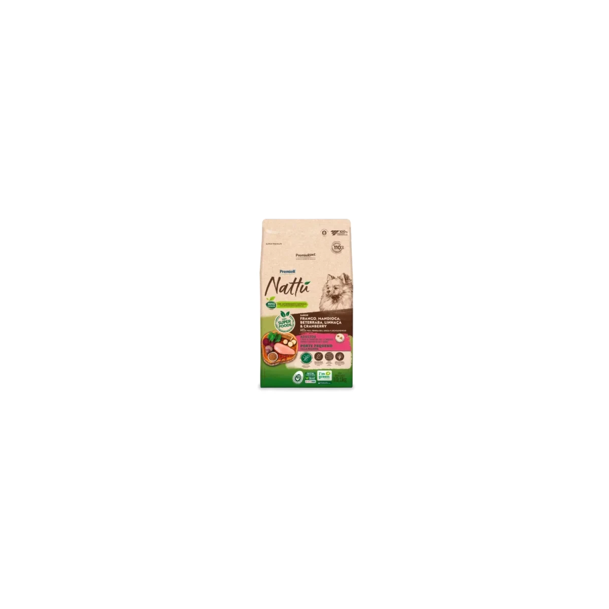 PremieR Pet Nattú Ração Seca para Cães Adultos Porte Pequeno Sabor Mandioca 10,1kg