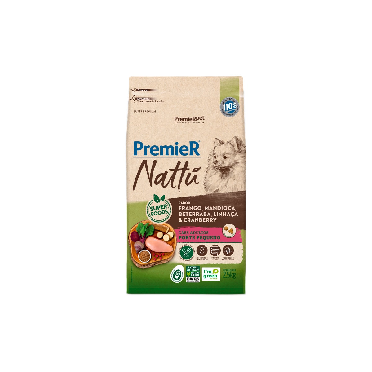 PremieR Pet Nattú Ração Seca para Cães Adultos Porte Pequeno Sabor Mandioca 10,1kg