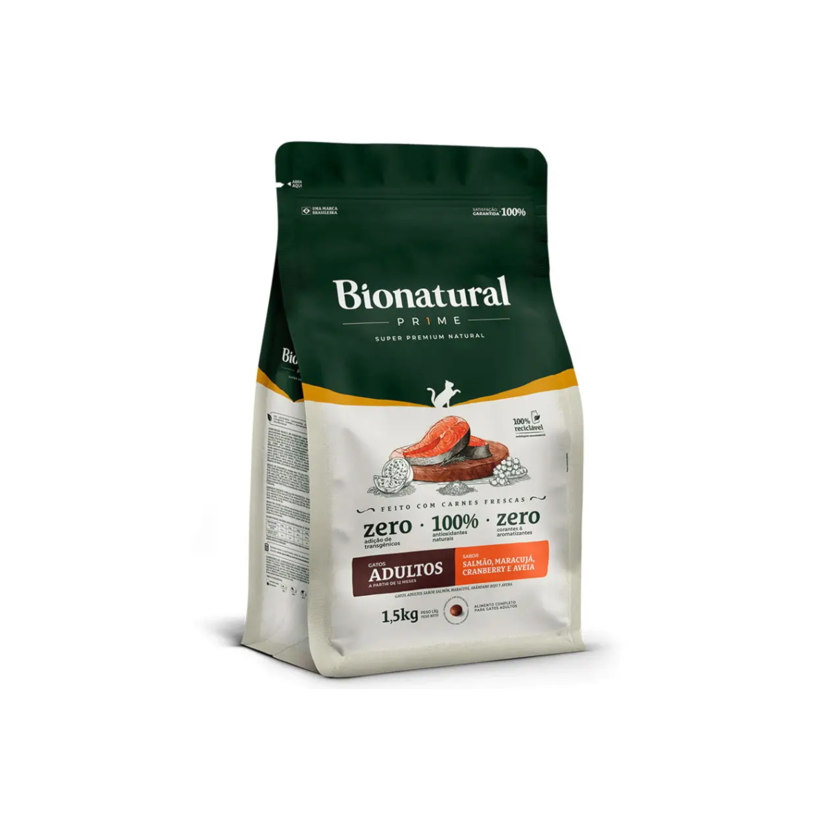 Ração Bionatural Prime Para Gatos Adultos Sabor Salmão 1,5Kg